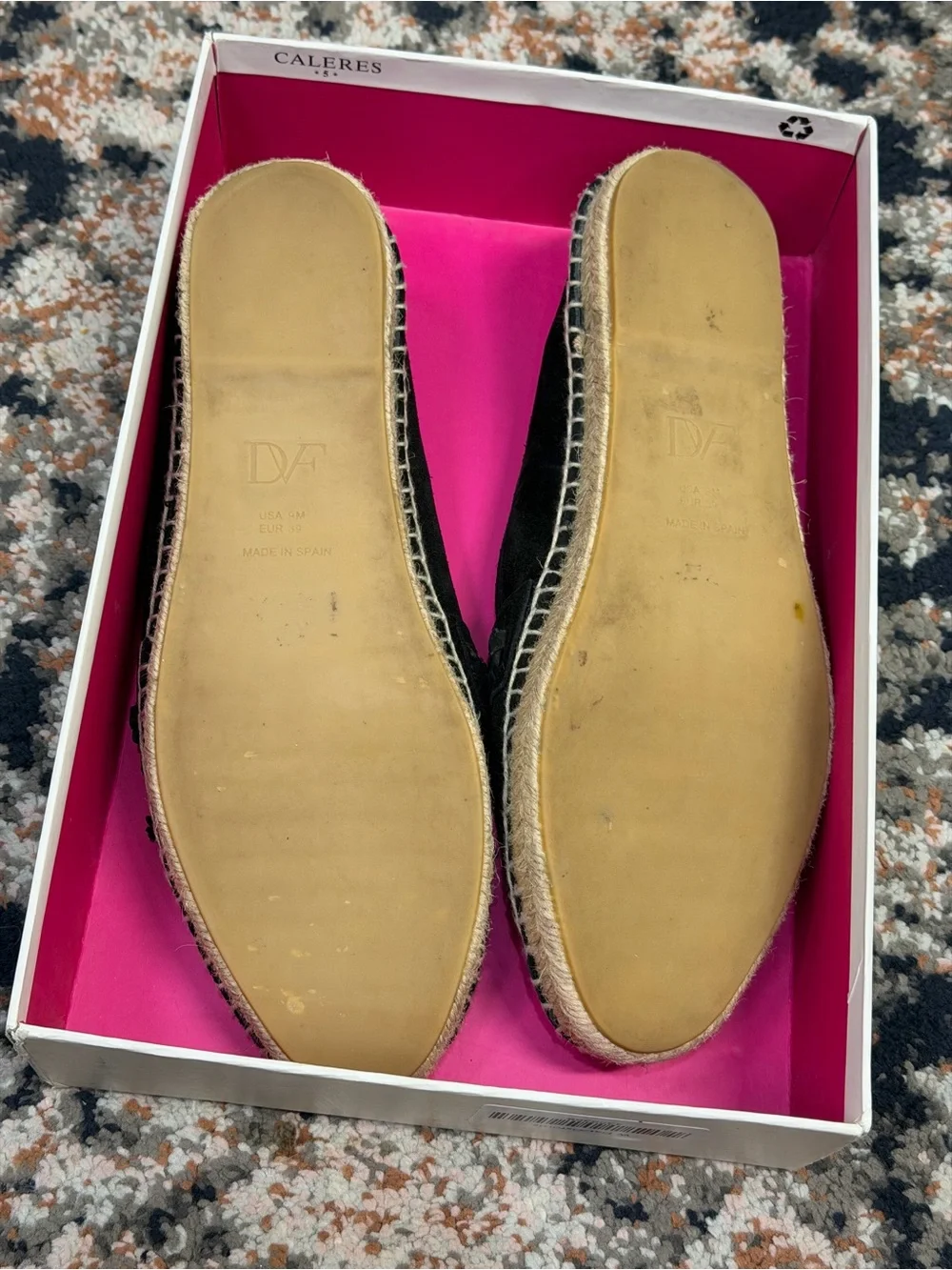 Diane von Furstenberg ‘Cadah’ Black Suede Fringe Trim Espadrilles Flats Size 9